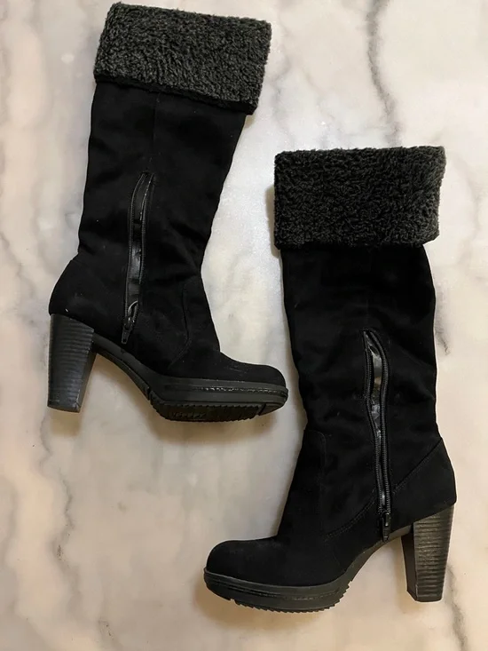 Naturalizer Black Faux-Sherling Faux Suede Heeled Boots - Picture 5 of 8